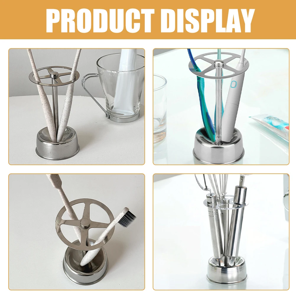 

Stand Multifunctional Storage Rack Toothbrush Stainless Steel Bathroom Holder Silver