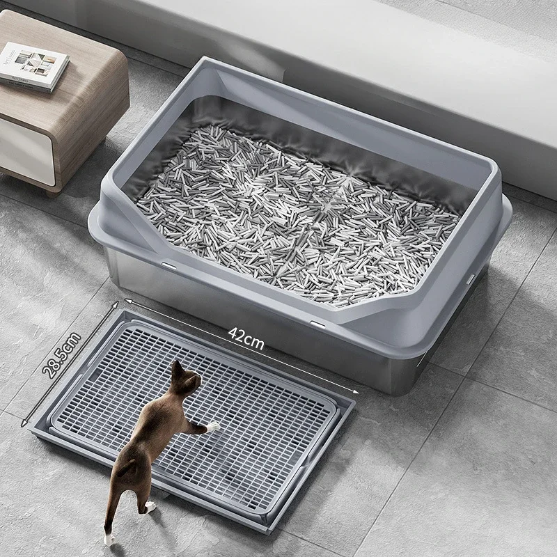 

Super-Large Stainless Steel Cat Litter Box Durable Sandbox with High Sides Easy-Clean Bedpan Odor-Control Cat Toilet