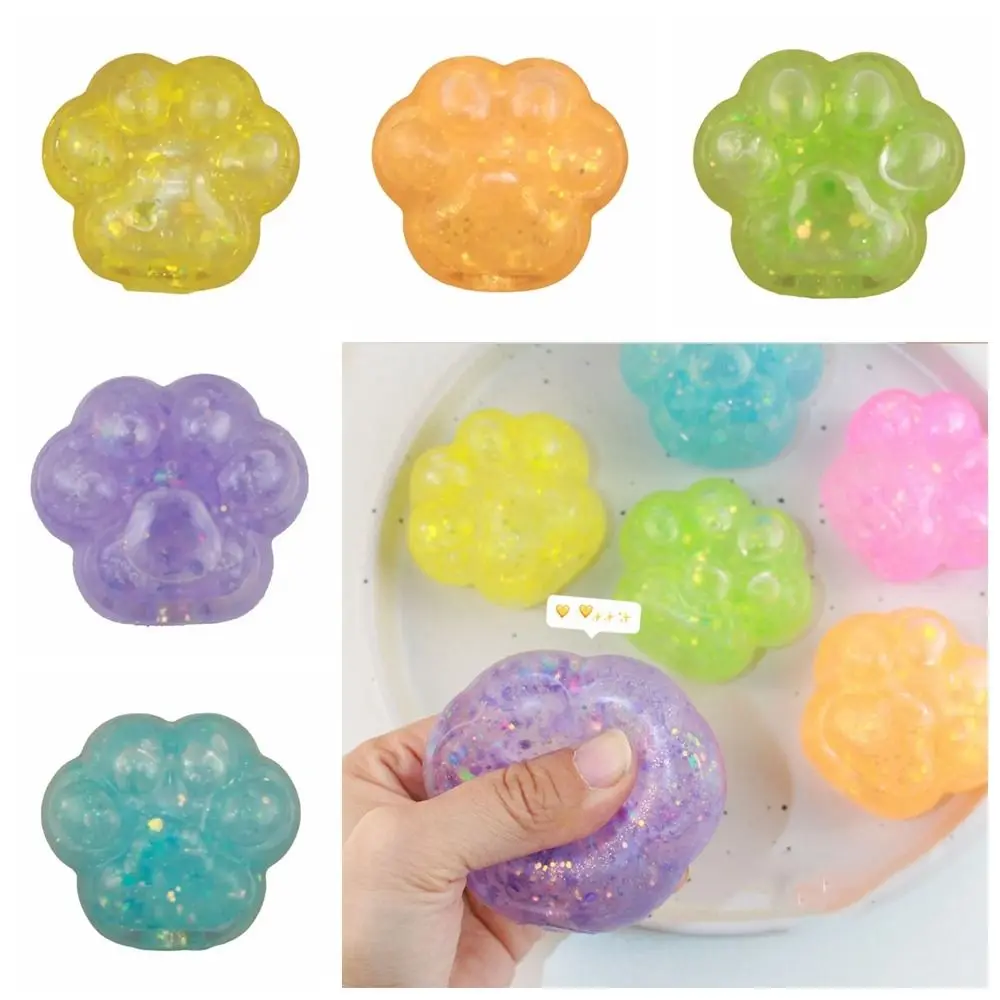 Zabawki sensoryczne TPR Cat Paw Slow Rebound Toy Colorful Sequins Squeeze Cat Paw Ball Cat Paw Soft Cat Claw Pinch Toy Decorative