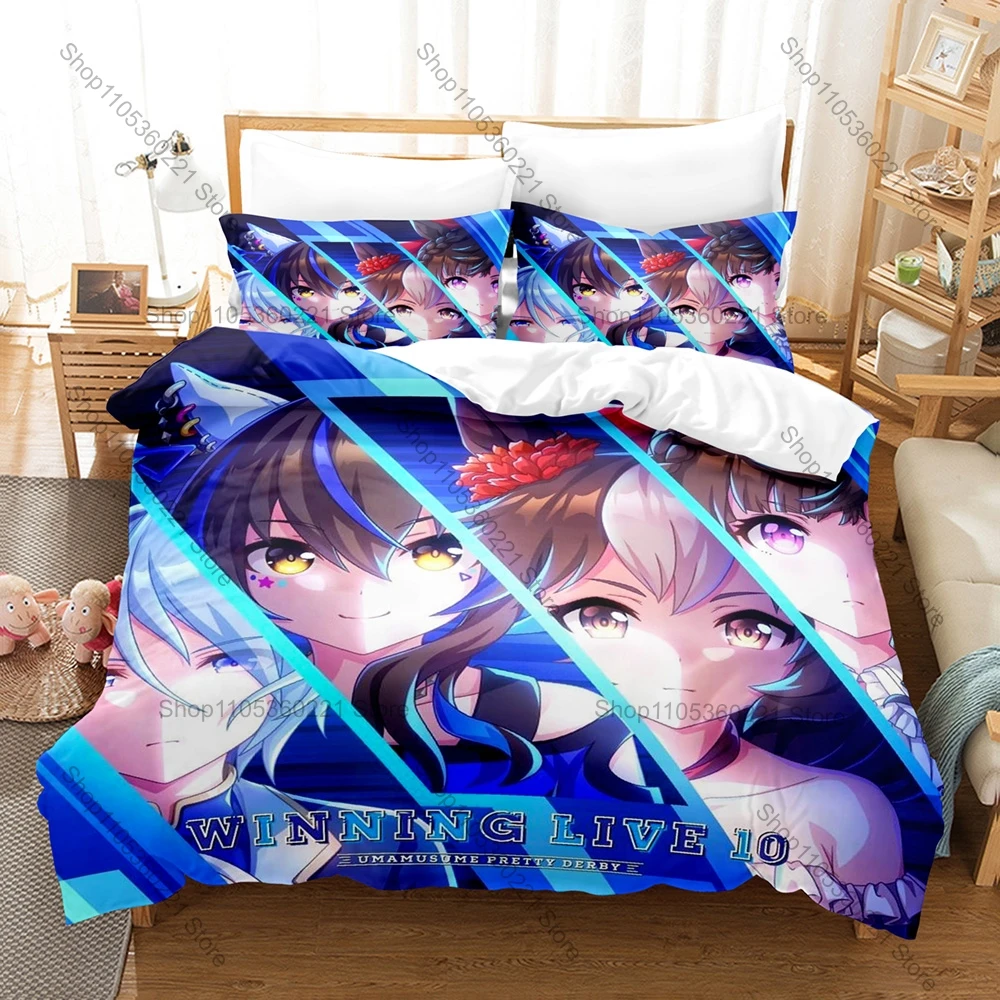 Anime Bedding Set 3Pcs Uma Musume Pretty Derby Cute Horse Girl Design Stylish Bedroom Ornament Gift