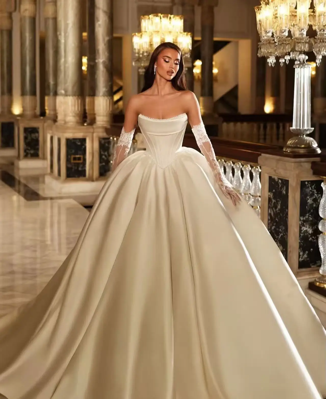 

Ball Gowns Princess Wedding Dresses Satin Bride Dresses Corset Vestido De Novia Customized Satin Wedding Gowns