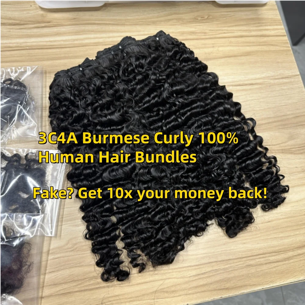 3C 4A Burmese Curly Hair Bundles Virgin Human Hair Weft Vietnamese 100% Raw Human Hair Extensions Unprocessed Weave Wholesale