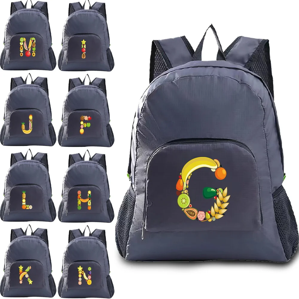 Ultralight Foldable Backpack High Capacity Travel Bag Hiking Backpack Fruit Letter Pattern Outdoor Sports Rucksack for Men Women