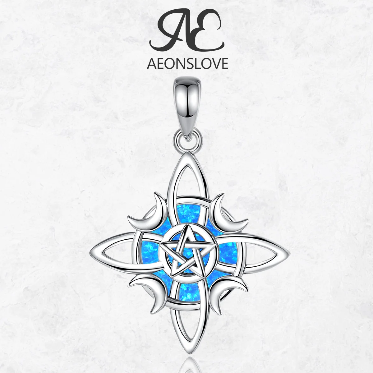 AEONSLOVE Original 925 Sterling Silver Witch Knot Necklace Opal Moon Pentagram Celtic Knot Pendant Wicca Jewelry Spiritual Gifts