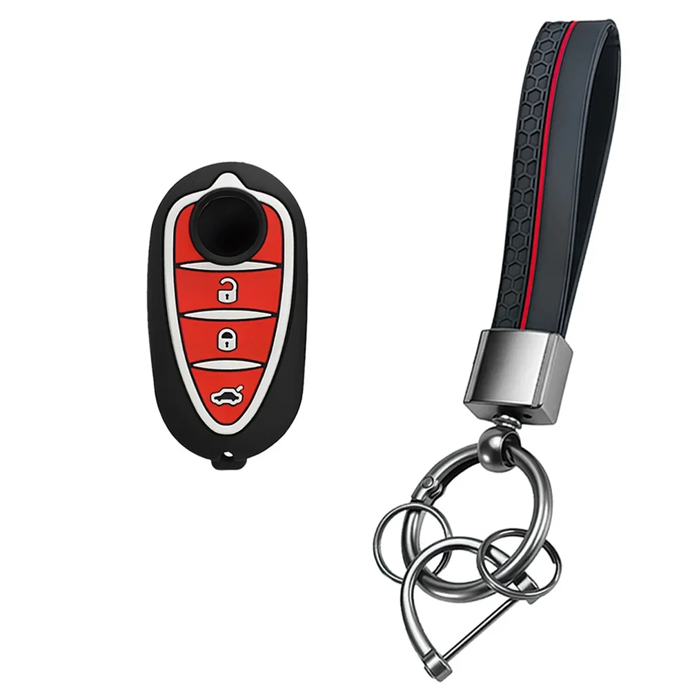 Indented Hex Red Edge Key Shield With Keychain For Alfa Romeo 159 4C GTA Lightweight Elastic Silicone Flip Key Storage Shell