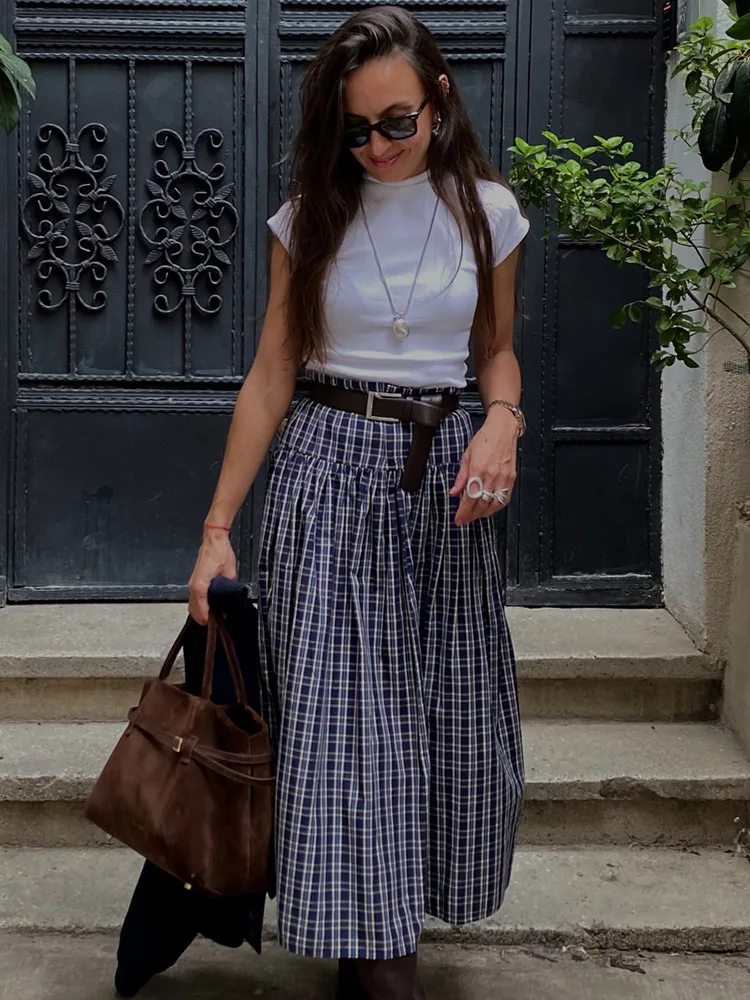 HH Gonna lunga da donna con decorazione a pieghe asimmetrica in vita elastica alla moda Gonna stile street casual a vita alta da donna solida