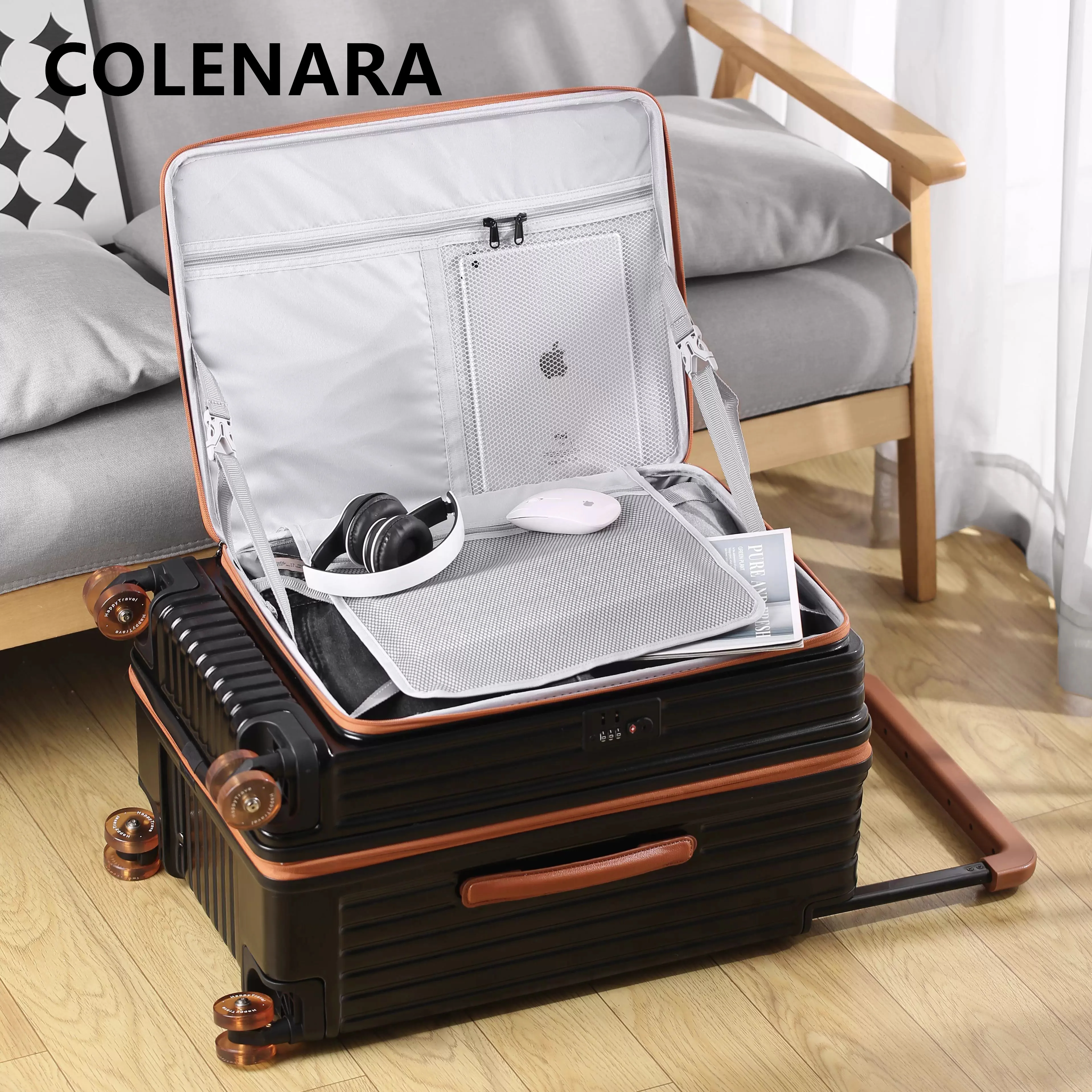 COLENARA 24"28Inch PC Suitcase 20 Inches Zipper Boarding Box Side Opening Trolley Case Large Capacity Women's Travel Luggage