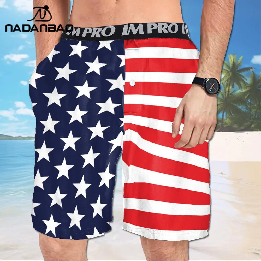 Nadanbao Independence Day Summer Beach Party Shorts Men's Beach Pants American Flag Printing Fashion Pants Surfing Wetsuit