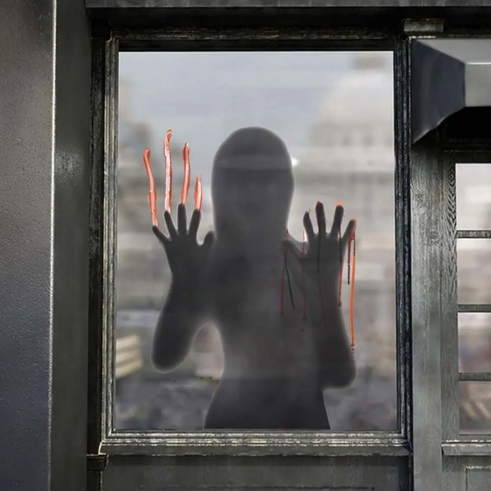 Realistic Vivid Bloody Handprint Waterproof Female Ghost DIY Halloween Decoration Wall Sticker Horror Sticker Window Clings