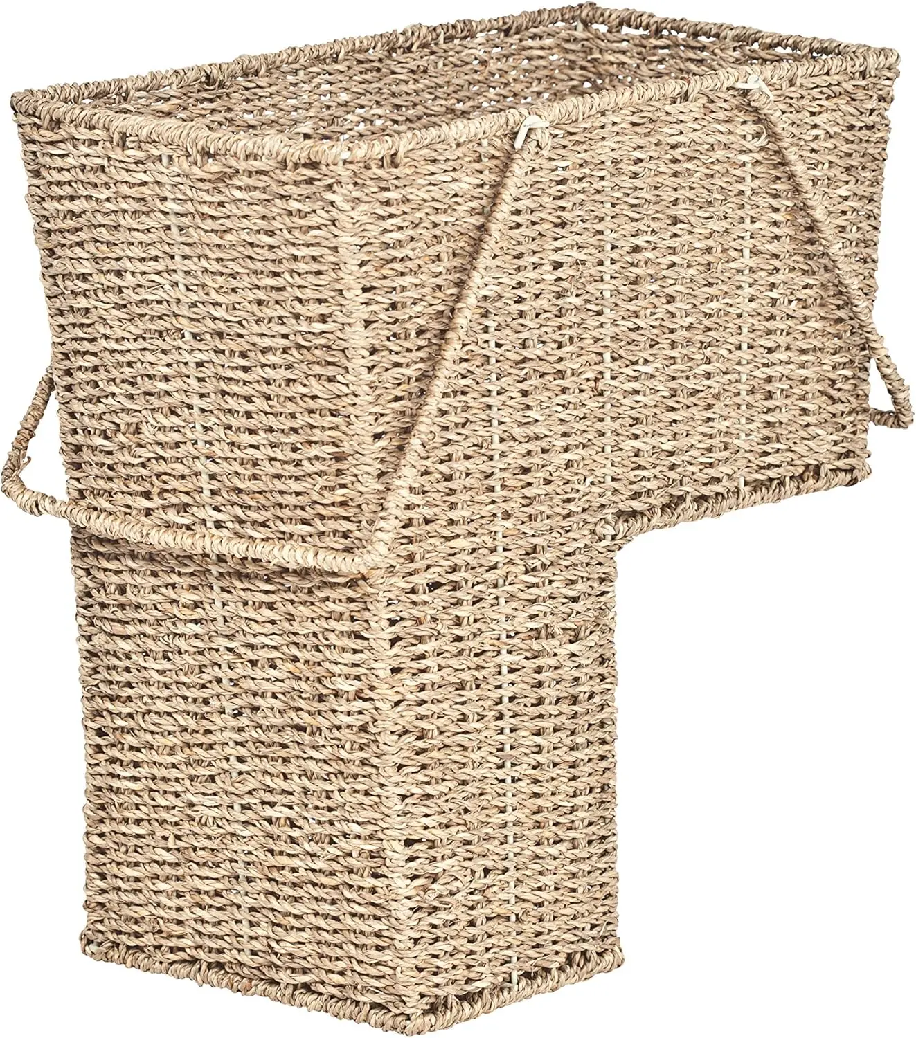 

Natural Wicker Stair Storage Basket with Handles, 15"L x 8"W x 16"H, Fits Standard Stairs