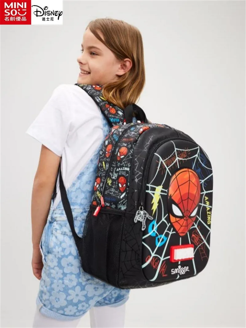 Miniso Spider-Man Schooltas Met Grote Capaciteit Cartoon Zeemeermin Rugzak Basisschool En Middelbare Scholieren Trekken Rugzak