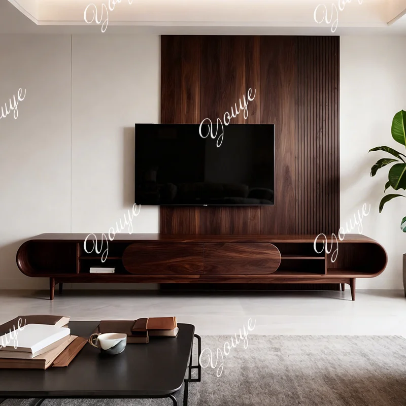 

SX New Chinese Black Walnut TV Cabinet Solid Wood Living Room Locker Simple Nordic Log Small Apartment Side Cabinet