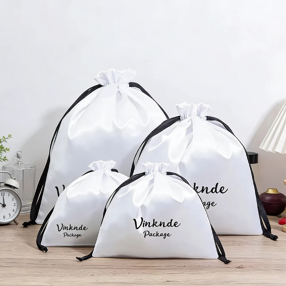 

Custom Logo Silk Satin Drawstring Pouch 25x30cm Packaging Dust Bag for Shoes Hat Wigs Hair Care Perfume Wedding Gift Organizer