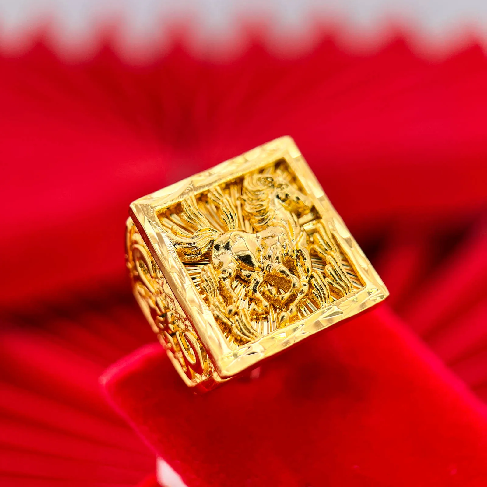 Luxury 24K 9999 Pure Gold real gold Men's ring smooth sailing open square ring