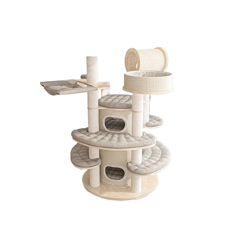 Cat climbing frame  nest tree integrated super large solid wood multi-layer warm  castle multi- family