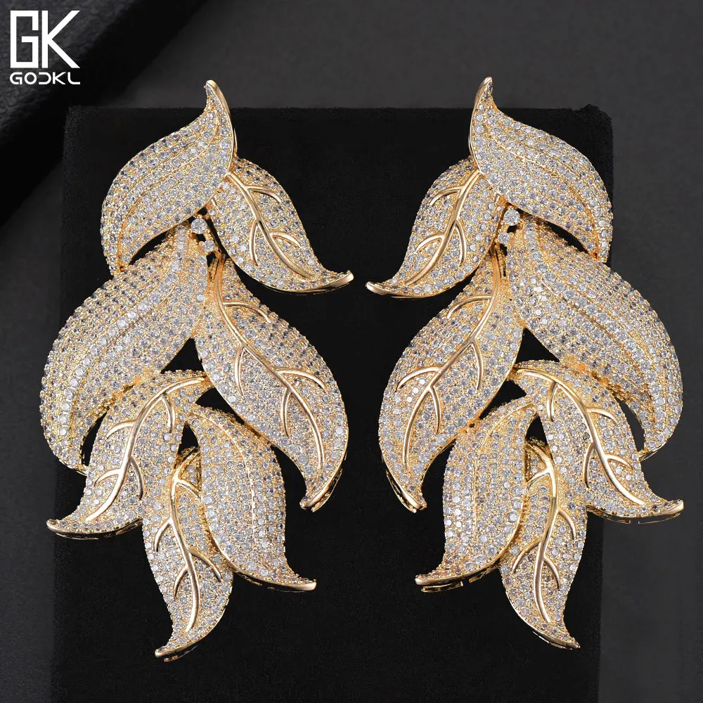 

Soramoore 72MM Luxury Leaf Nigerian Long Dangle Earrings For Women Zircon Crystal CZ African Indian Dubai Bridal Earring 2018