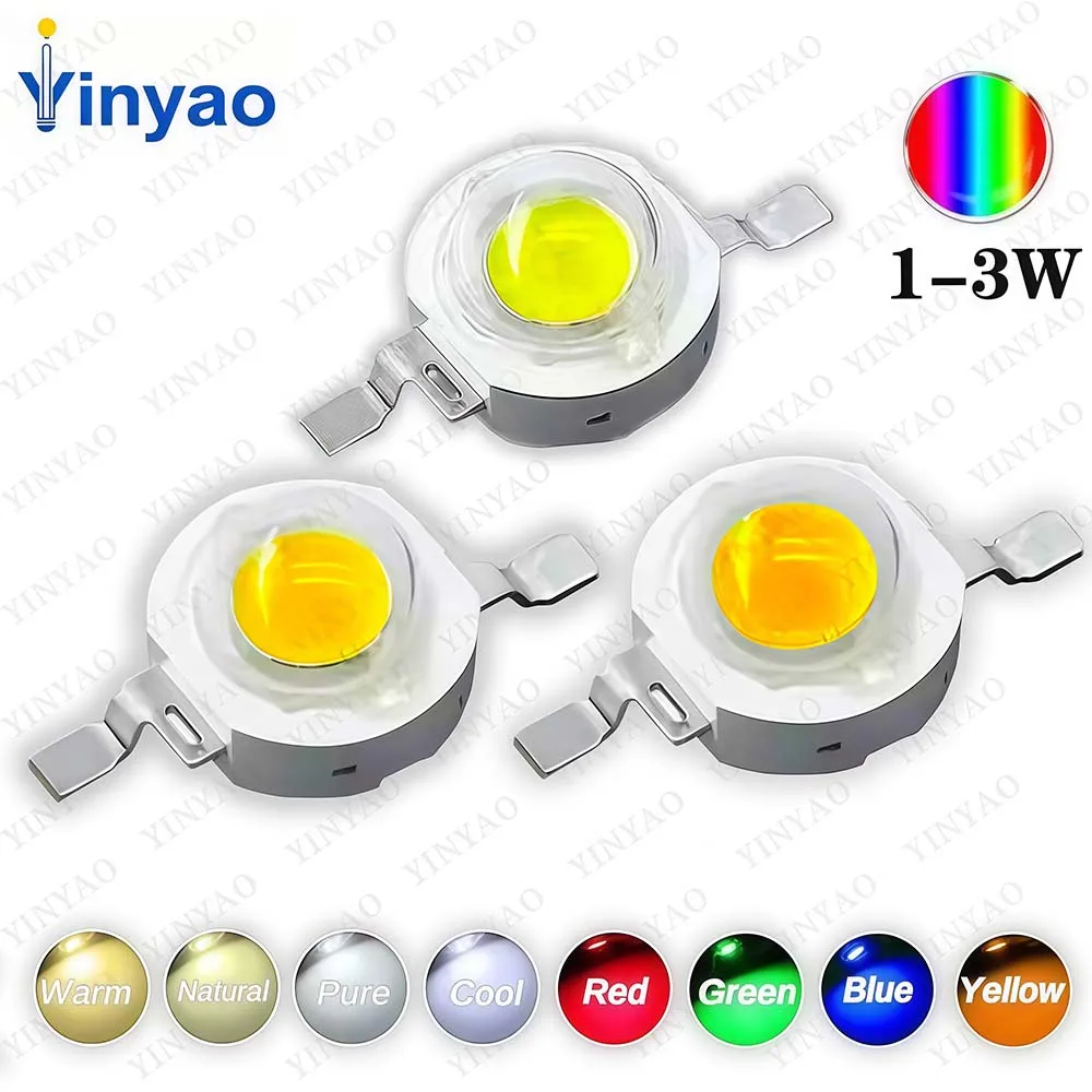 10-50Pcs LED 1W 3W Bulbs High Power Lamp Beads Light Pure Chips 35mli 45mli Pink White Red Blue Green Yellow for Blubs Downlight
