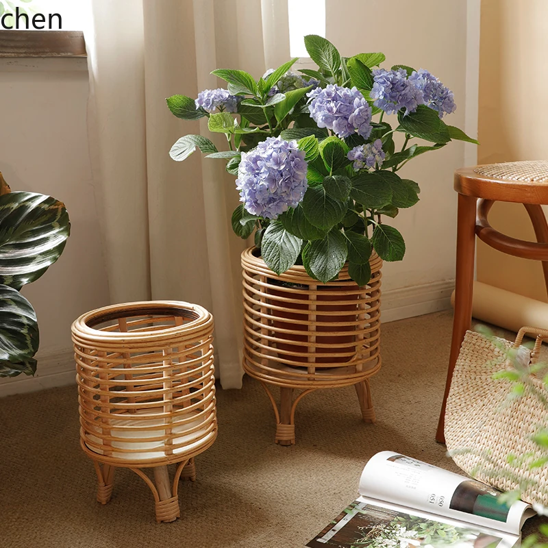 

YXY Rattan Flower Stand Living Room Sofa TV Cabinet Side Floor Ornament Green Plant Fresh Flower Pot Storage Rack