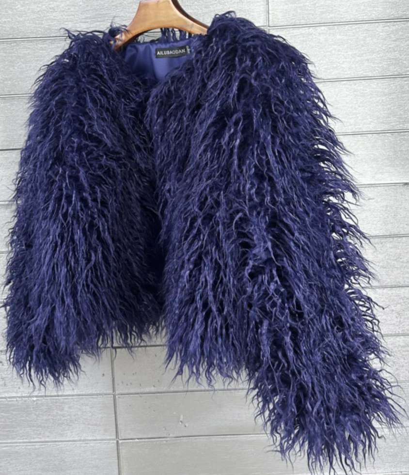 women Rainbow color faux fur coat