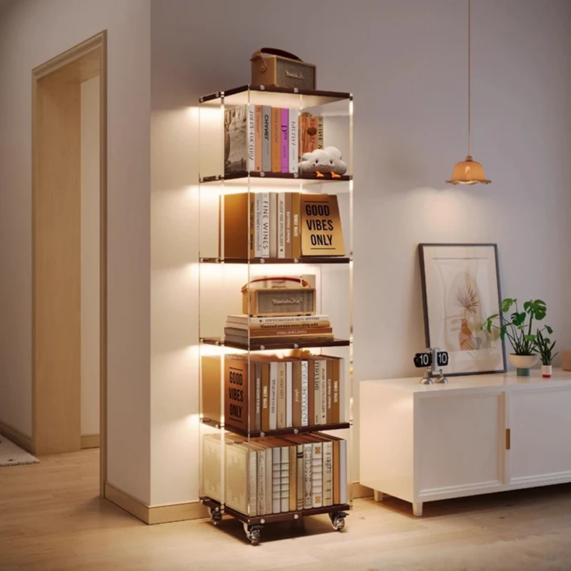 LED Light Aesthetic Bookcases Decoration Glass Display Storage Interior Bookcases Standing Cube Estante Livros Unique Furniture