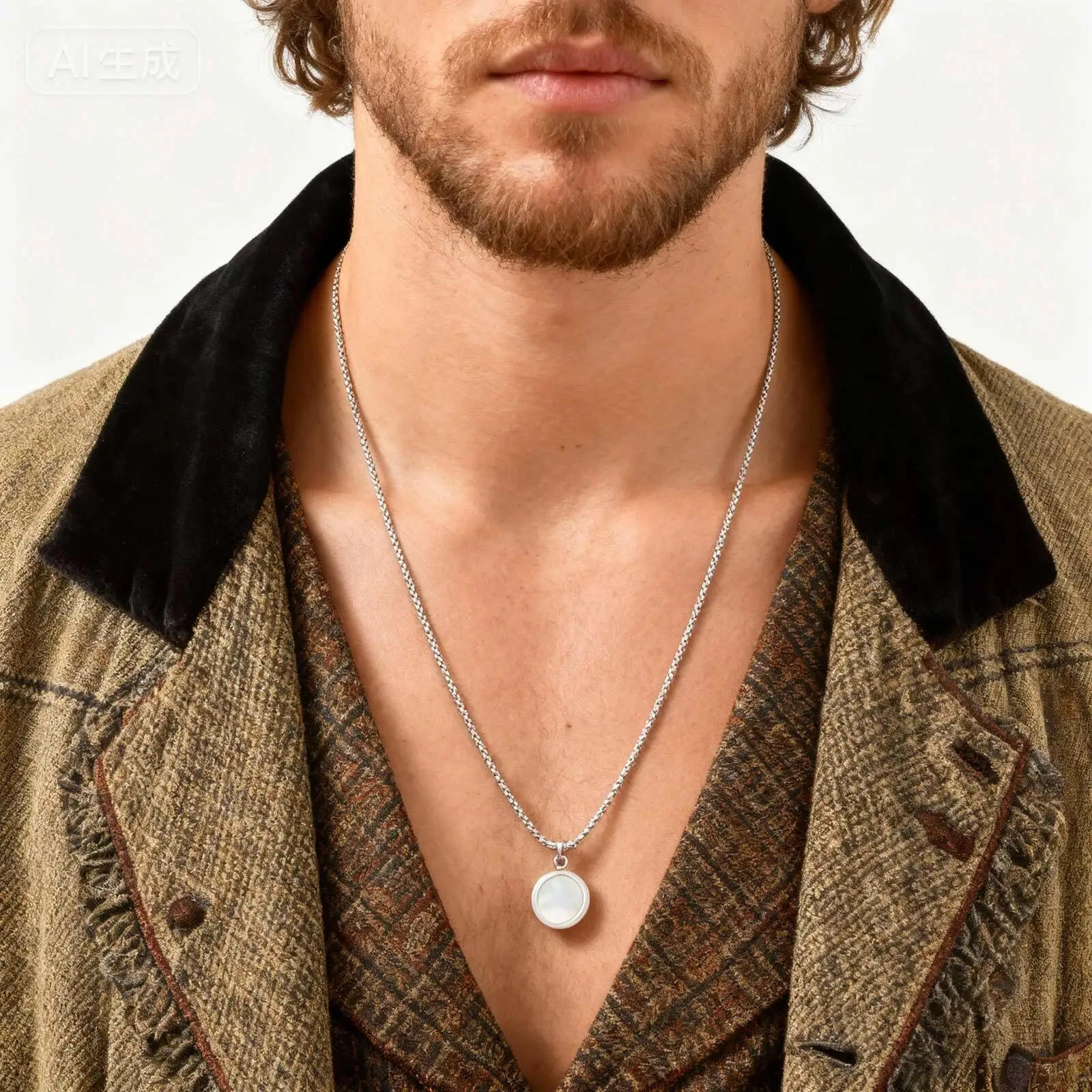 Vnox Stainless Steel Shell Round Pendant Box Chain Necklace for Men, 60cm Hip Hop Trendy Jewelry Gifts for Birthday Party Father
