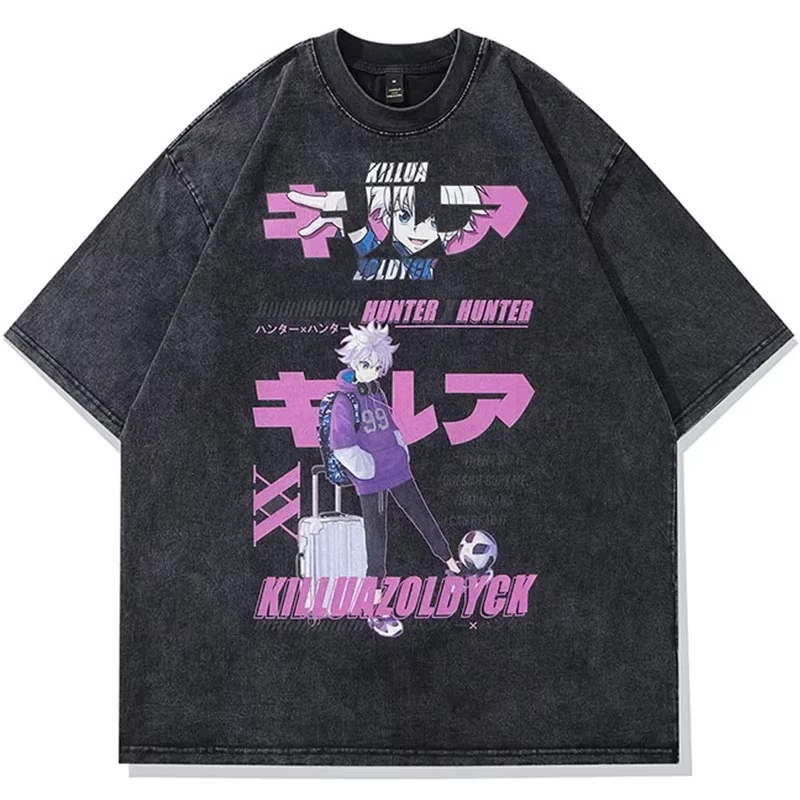 

Japanese Style Harajuku Vintage Hip Hop Streetwear T-Shirts Summer Anime Cartoon Print Men Casual Oversized Washed Cotton Tees