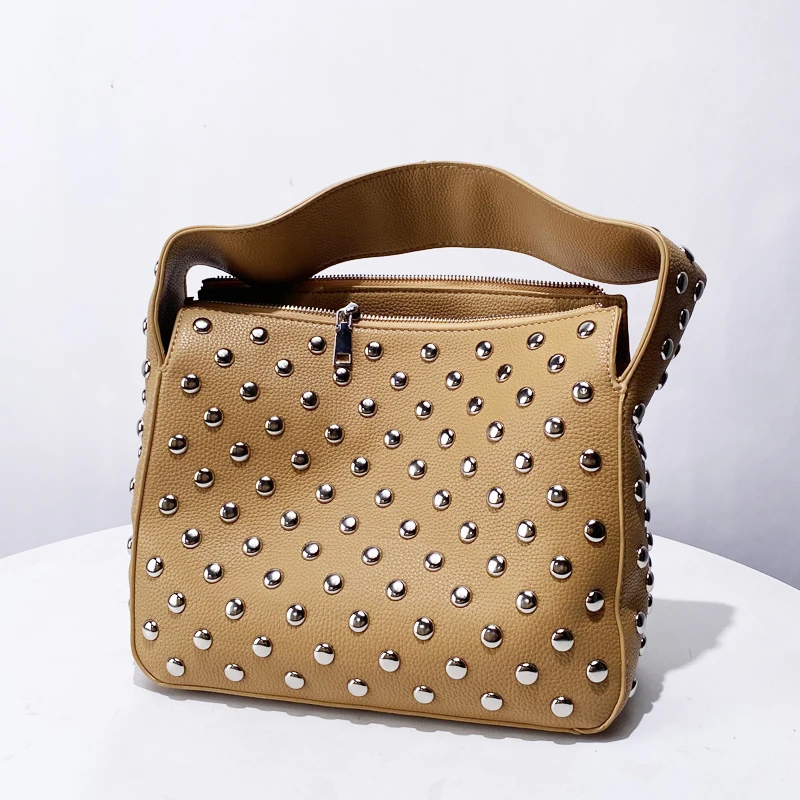 Grain Box Bags For Women Luxury Designer Handbags And Purse 2026 New In PU Inlaid Rivet Decoration Wide Straps Underarm Shoulder