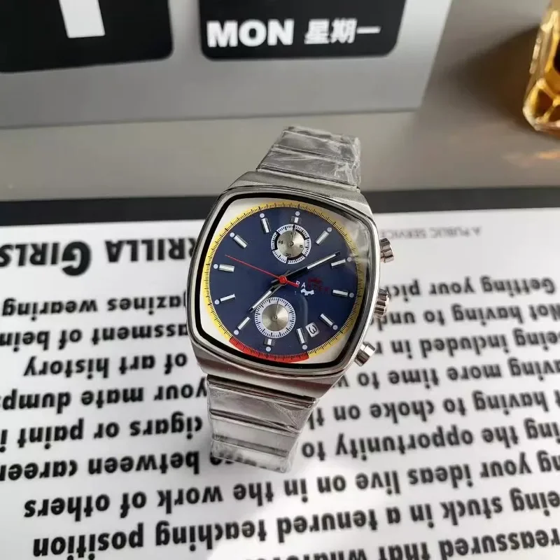 2025 Orologio da uomo classico a forma di tonneau in acciaio inossidabile con calendario, timer, orologio sportivo da uomo casual, часы ✔ nulla