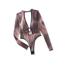 MUZISKAT Explosion 2024 New Women's Ink Splash Rendering Backless See-Through Shapewear Bodysuit Onlyfans