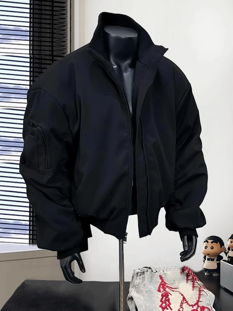 Męska kurtka bomberka MA, ocieplana bawełną, kurtka lotnicza z wysokim kołnierzem, idealna na zimę, ciepła odzież wierzchnia z włókna poliestrowego.