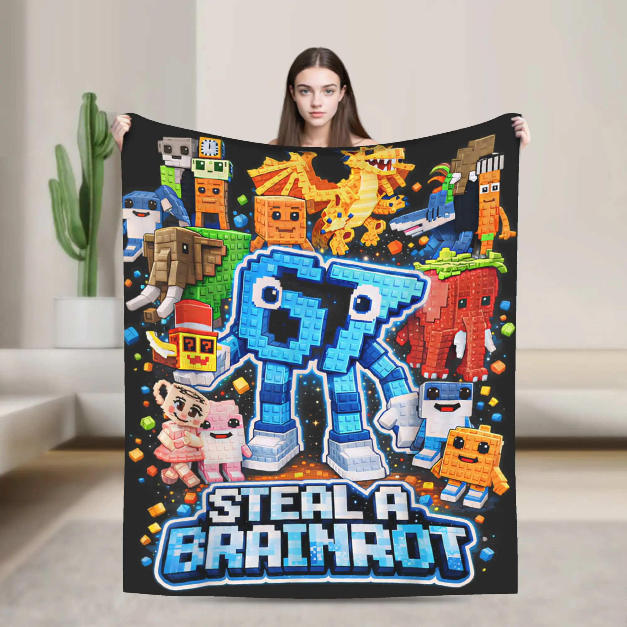 Six Seven 67 Steal A Brainrot Meme Flannel Blanket  Warm Throw Blanket for Bedroom Decorative Novelty Bedspread Sofa Bed Cover