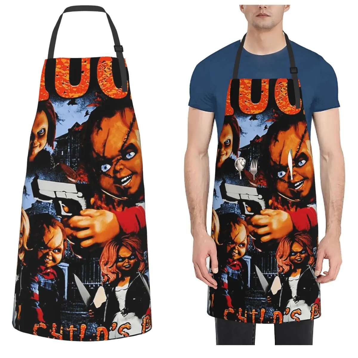 

Chucky Child's Play Apron Chef Cooking Baking Tablier Waterproof Bib Kitchen Cleaning Pinafore for Women Men Painting
