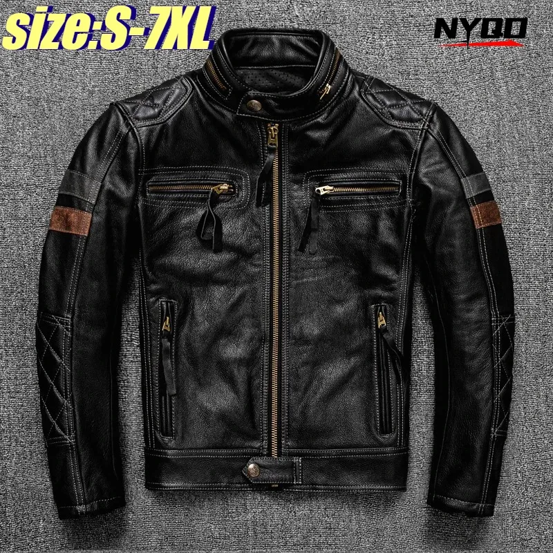 Motorcycle Cycling Leather Jacket Men Stand-up Collar Trendy Motorcycle Cycling Jacket Can Be Added with Protective Gear Jacket