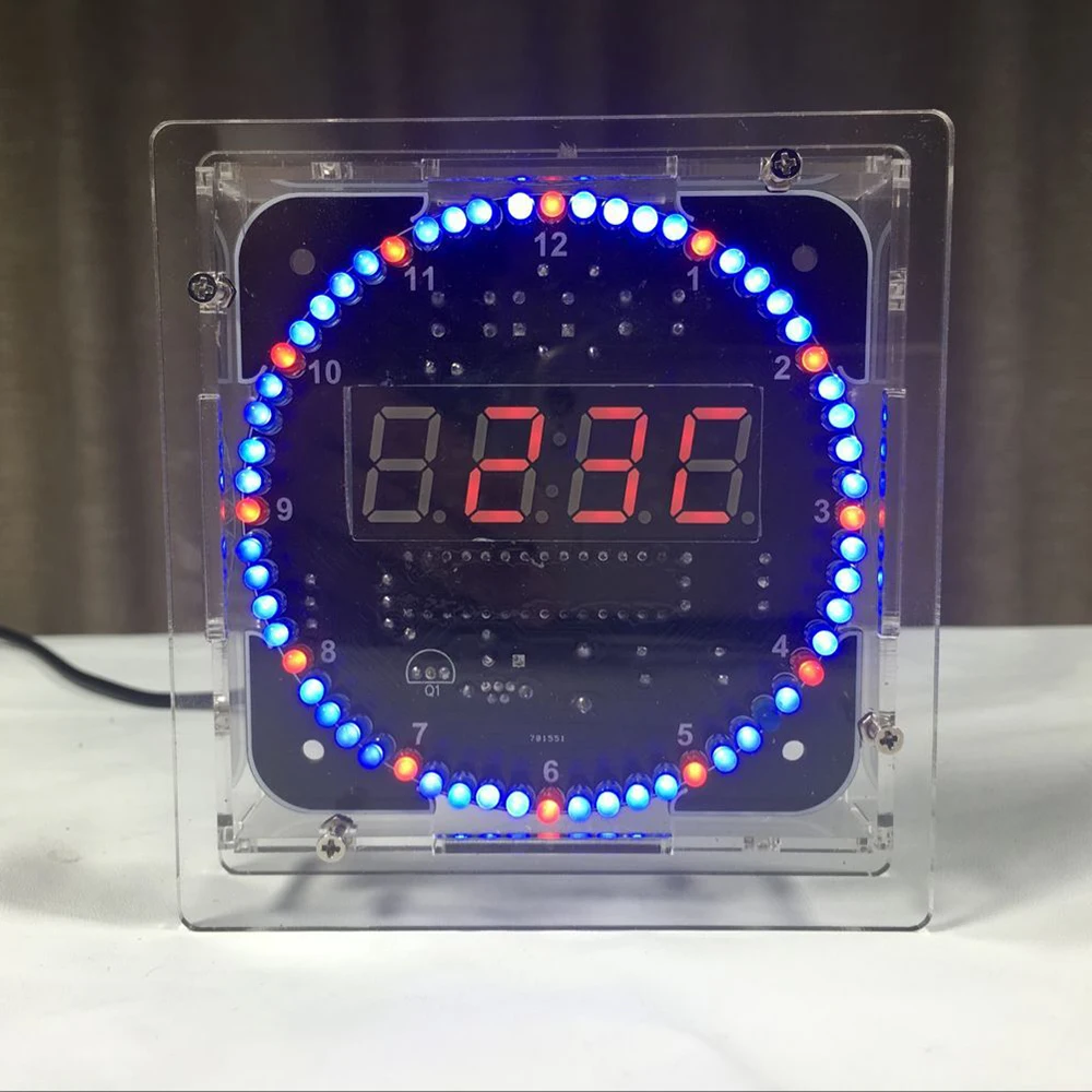 3 Color Rotating LED Display Alarm Electronic Clock Module Water Lamp DIY Kit Light Control Temperature DS1302 C8051 MCU STC15W4