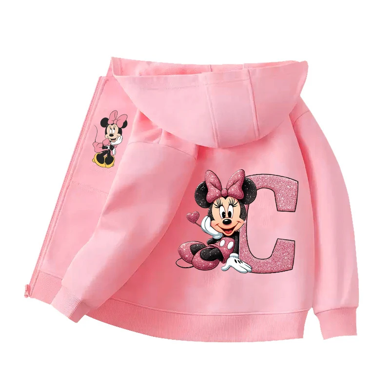 ديزني ميكي ميني ماوس الاطفال سستة هوديس معاطف أنيمي مطبوعة رسالة الفتيات بلوزات الربيع الأطفال رقيقة مقنعين الستر