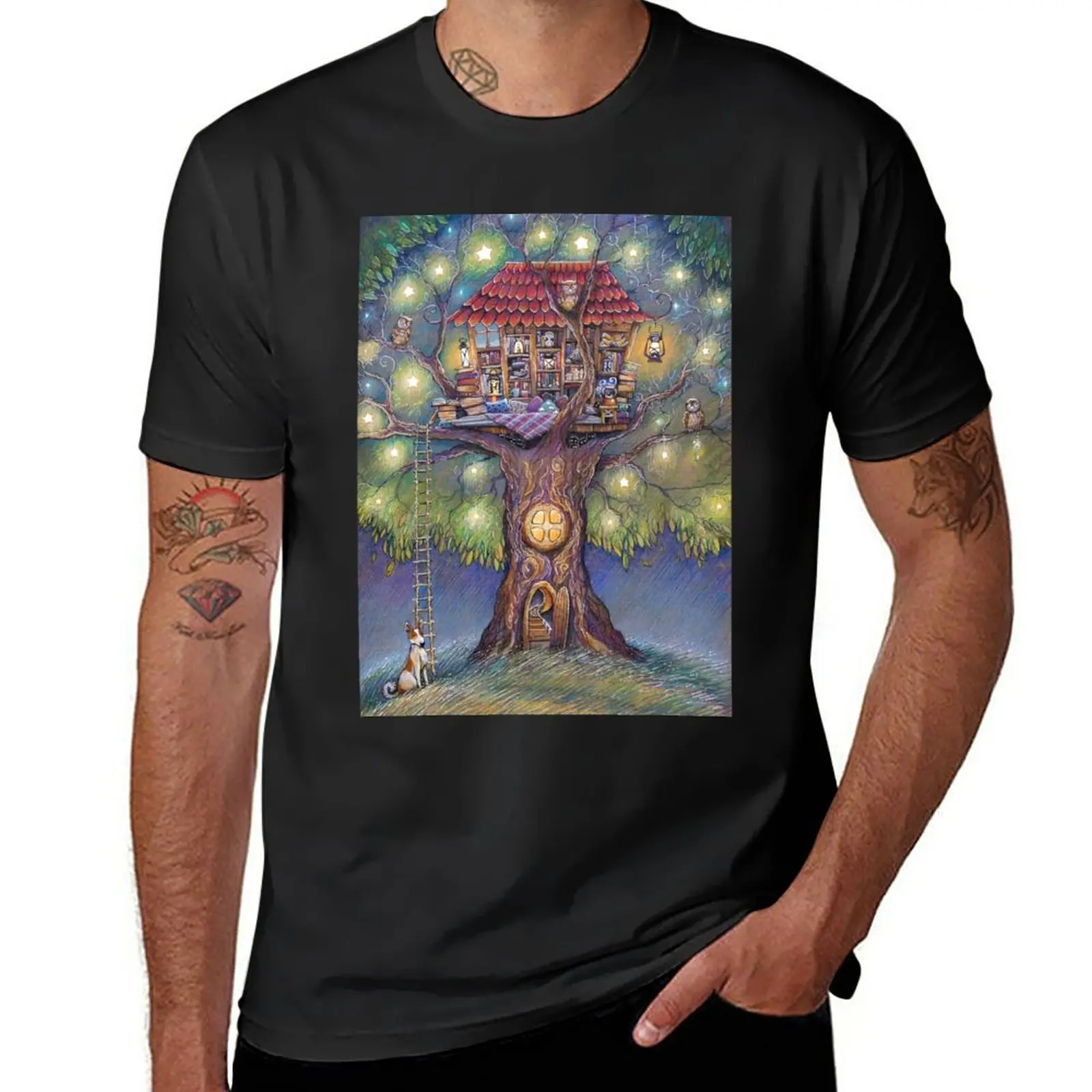 Tree House T-Shirt oversizeds anime hippie clothes t shirt for men