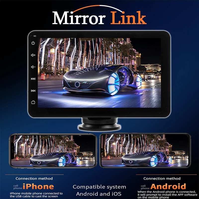 Hippcron 7inch Car Radio Multimedia Video Player Portable Stereo Wireless Carplay Android Auto For Universal 12-24V Autoradio image 3
