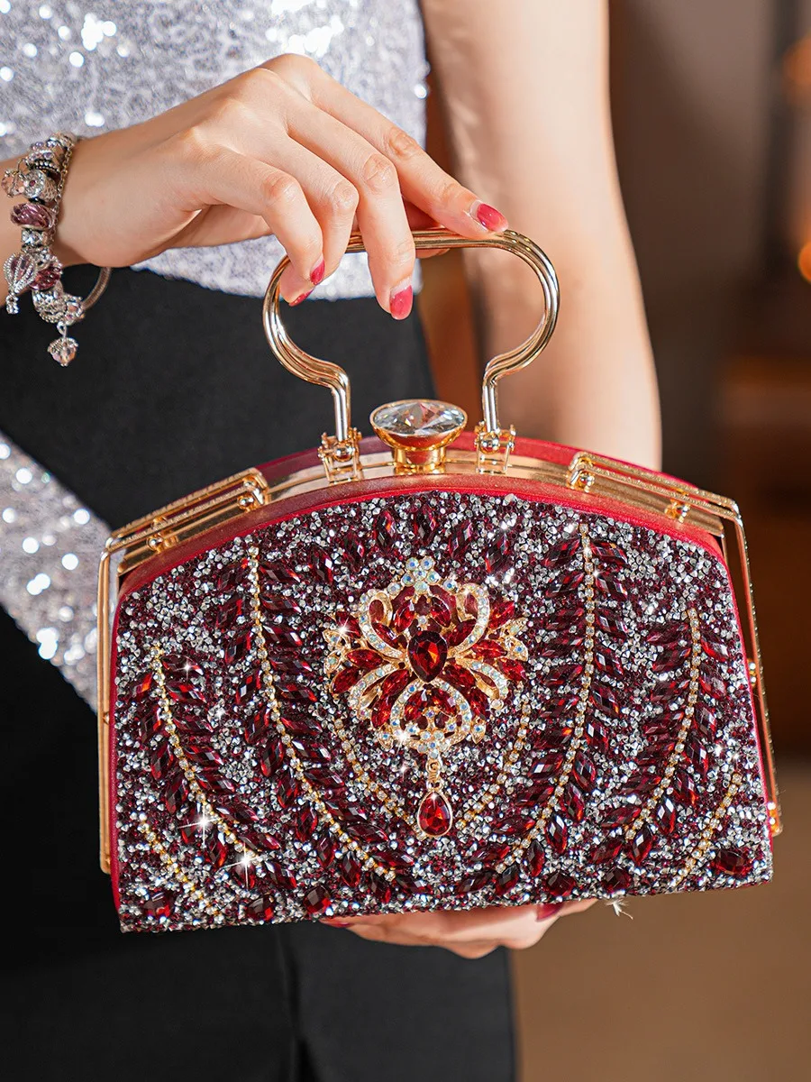 

Elegant Beads Decor Mini Satchel Dinner Bag, Classic Glitter Luxury Party Handbag For Women, Festival Gift For Women