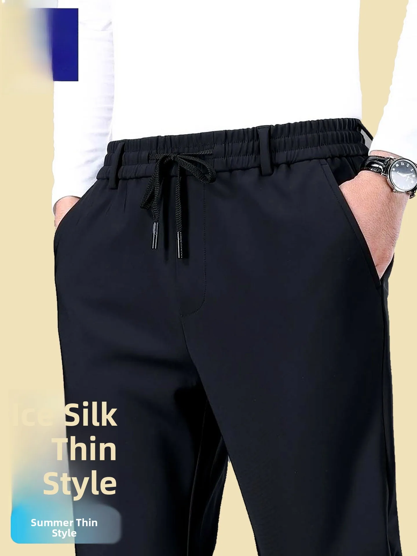

Lormen Summer Men's Thin Ice Silk Straight Leg Casual Pants Qui Dry Spor Loose Fit No Ironing Required Faionable Ci S...