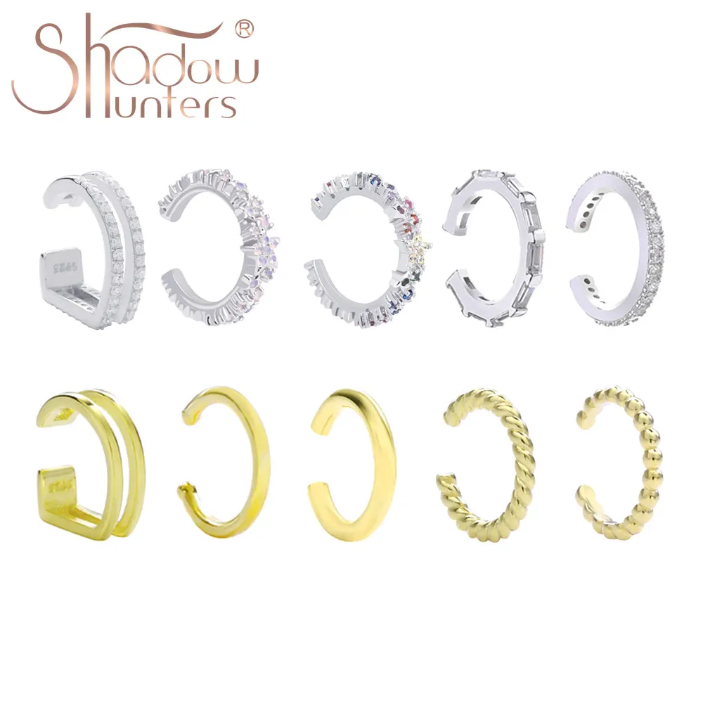 SHADOWHUNTERS ريال 925 فضة كلاسيكي الأذن الكفة للنساء مجوهرات الأزياء أقراط كريستال تشيكوسلوفاكيا كليب على الأذنين لا ثقب #1