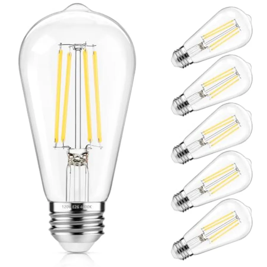 

Vintage LED Edison Bulbs Dimmable, ST58 Filament Light Bulb 850 Lumens, 6W Equivalent 60W, 4000K, E26 Base, Pack of 6