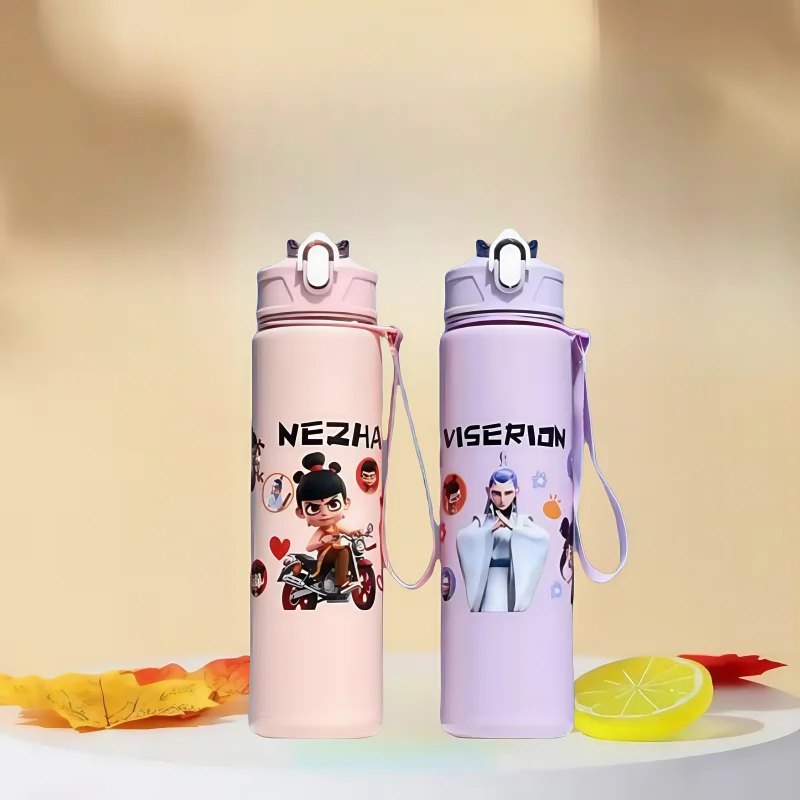 750 مللي كوب ماء لطيف ذو طابع كرتوني كوب ماء من القش البلاستيكي زجاجة مياه رياضية عالية القيمة للتخييم في الهواء الطلق بسعة كبيرة