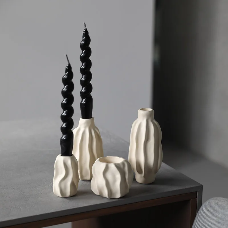 

Mutihome French Cream Style Home Decor Wabi Sabi Ceramic Candlestick Medieval Modern Simple Candlestick Stand Candle Holder