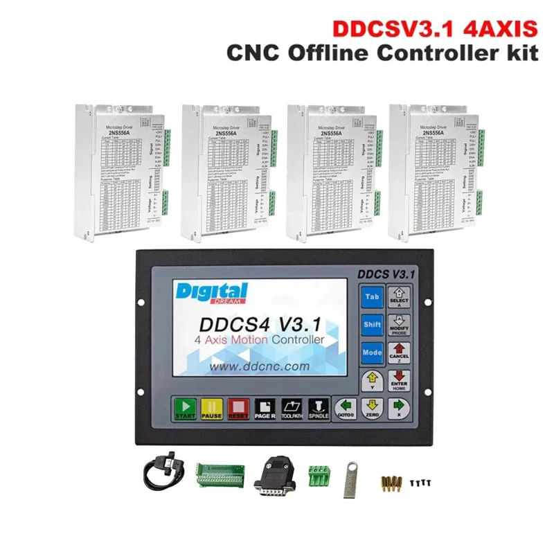 CNC Router 3/4Axis Kit Offline Controller 500KHz G-Code DDCSV3.1 Stepper Motors Drives 2NS556A For 3NM NEMA23/34 Engine