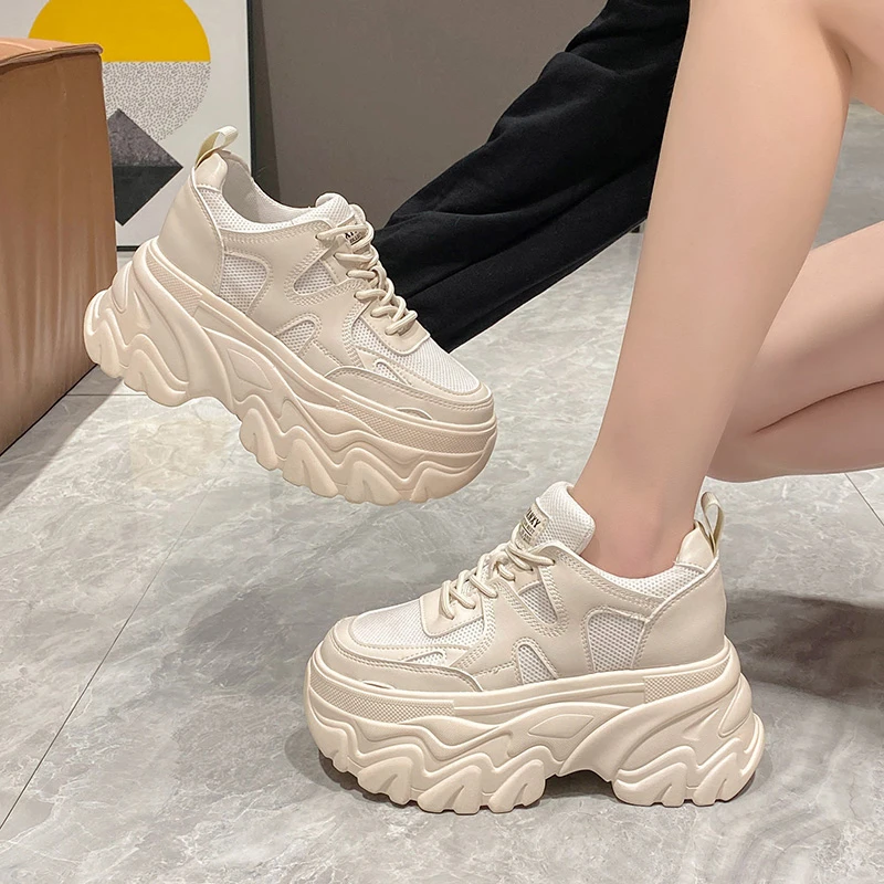 Fashion Women's Chunky Sneakers Heigeht increasing 9CM Platform Tennis Shoes for Women Thick Bottom Breathable Sports Dad Shoes