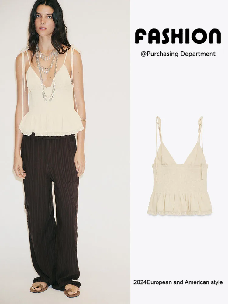 

Sexy Bal Patchwork Beehive Pattern Svel Top for Women New Arrival Summer Collection ZA2025 Trendy Ethnic Sle