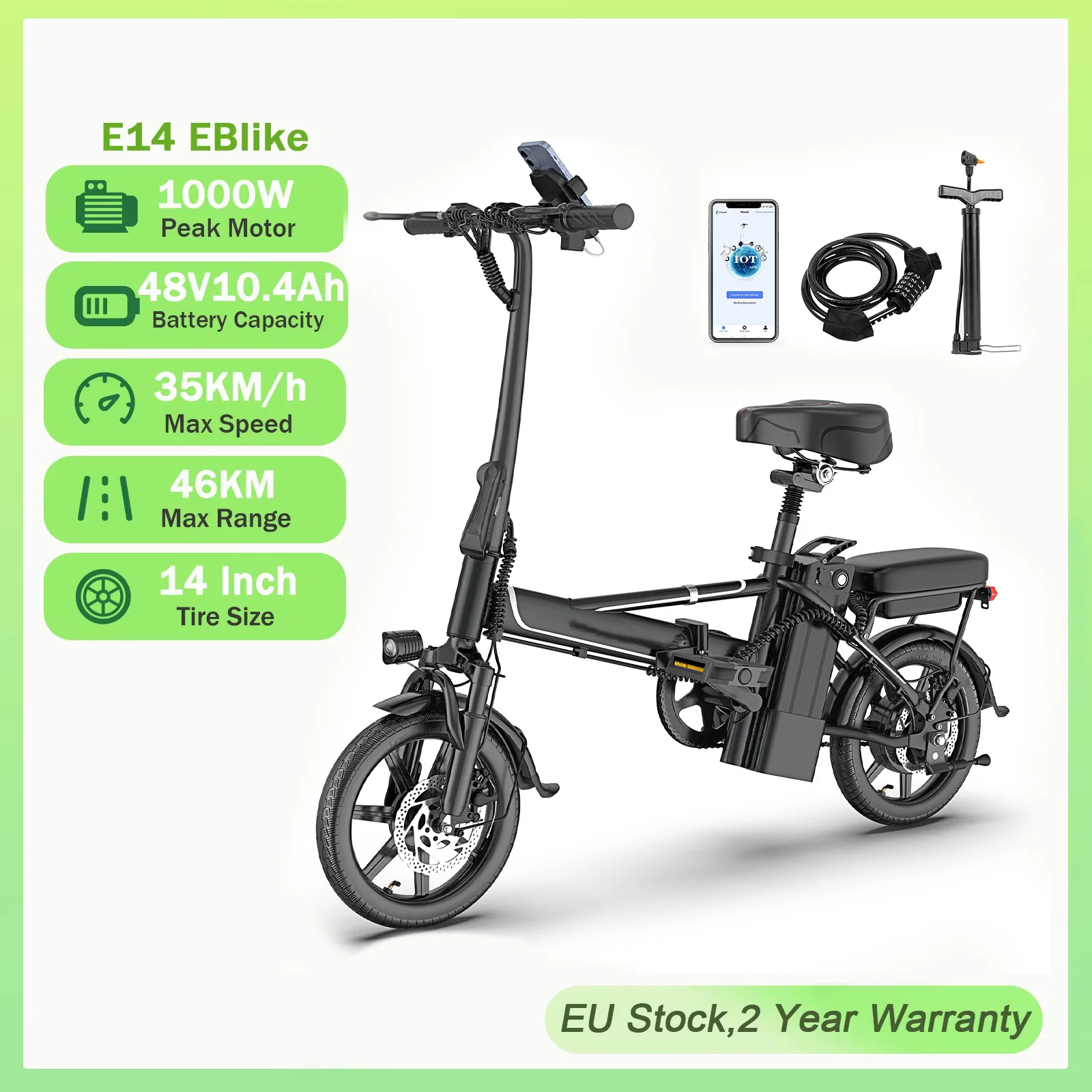 2026 Neues AOVOPRO E14/E14Pro Elektrofahrrad mit Leistungsstarkem Motor, 14 Zoll, 54,6V 15,6Ah, 62km Reichweite, 35 ° Klappbares E-Bike mit Doppelfederung und App-Steuerung für Bergtouren