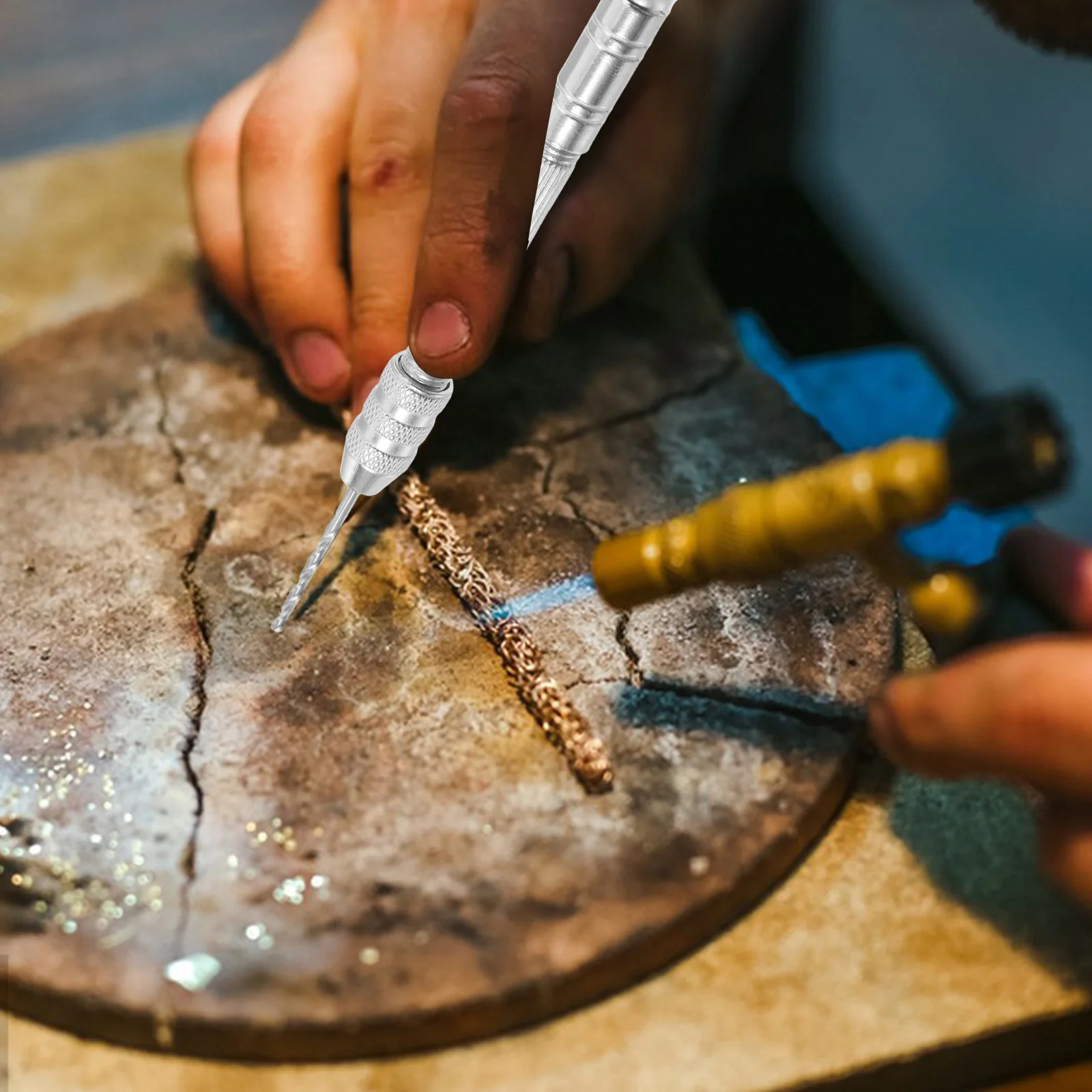 دبوس ملزمة الحفر اليدوية مع 10 لقمة ثقب قابل للتعديل بدون مفتاح تشاك أداة دوارة دقيقة للمجوهرات الخرز البلاستيك الراتنج PVC الاكريليك