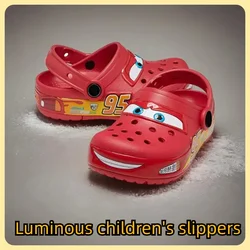 Cute Cartoon Lightninged Mcqueens Solid Waterproof Slippers Outdoor Sandals Casual Breathable Ankle-wrap Eva Shoes For Child