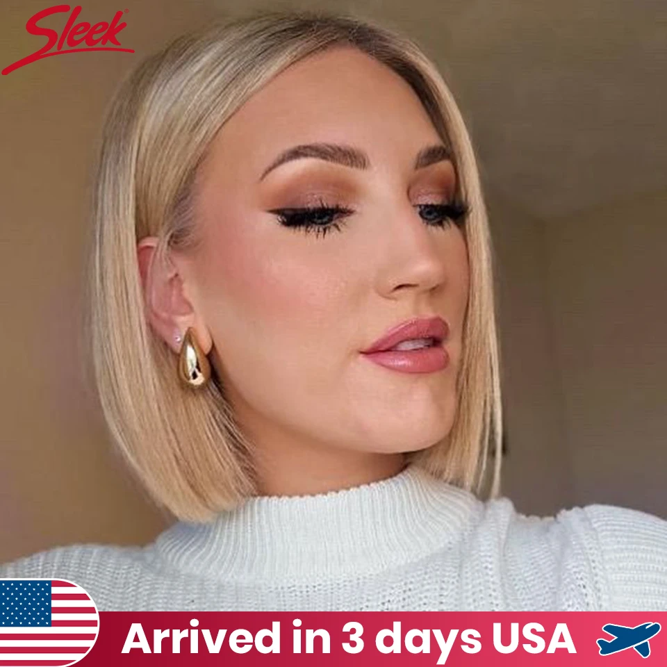 أنيق براون شقراء الملونة خصلات الشعر المستعار الإنسان للنساء 13X6X1 مستقيم بوب الدانتيل الجبهة الباروكات قصيرة مستقيم خصلات الشعر المستعار البرازيلي